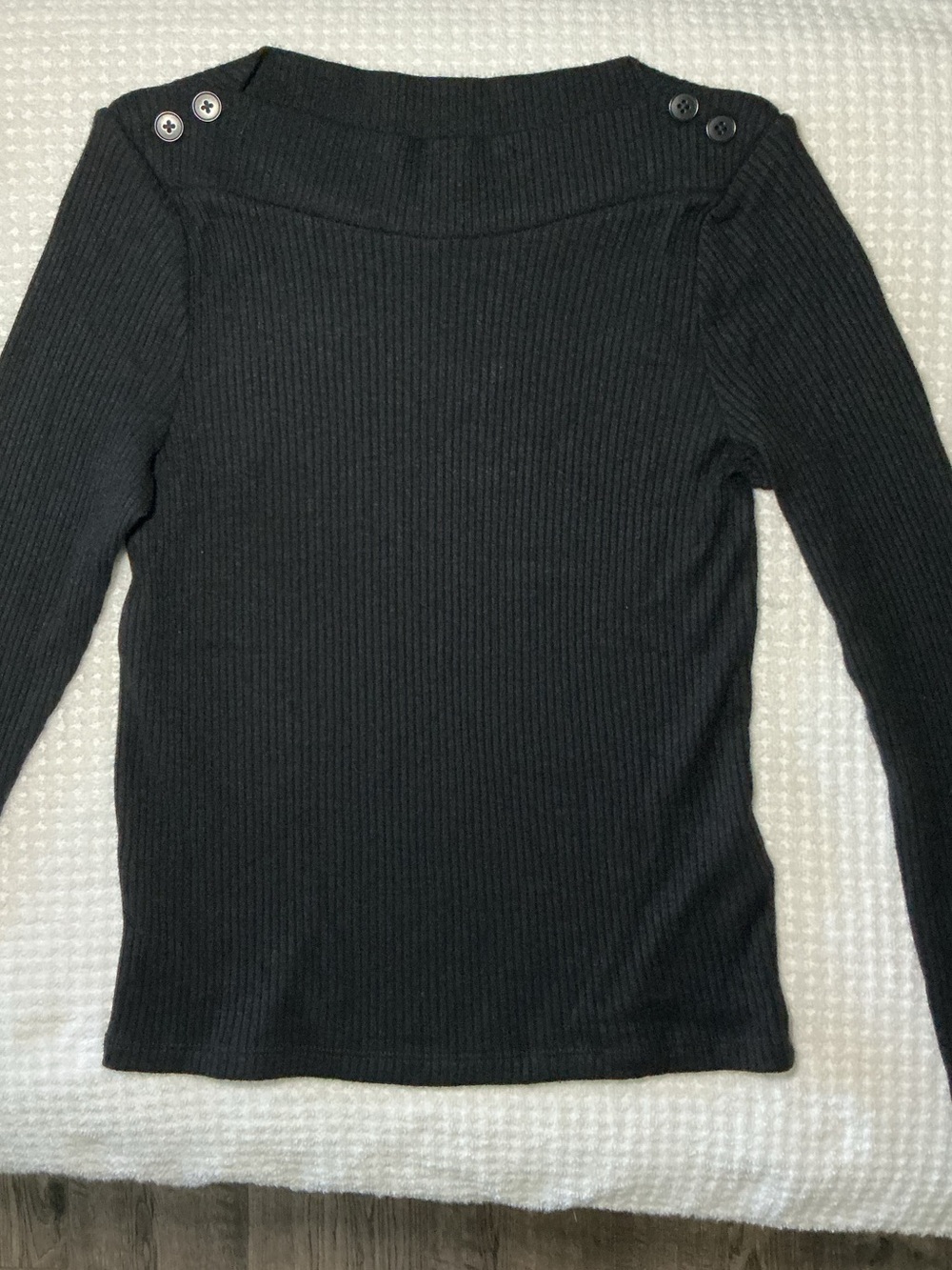 Madewell Black Ribbed Boatneck Long-Sleeve Top with Shoulder Buttons